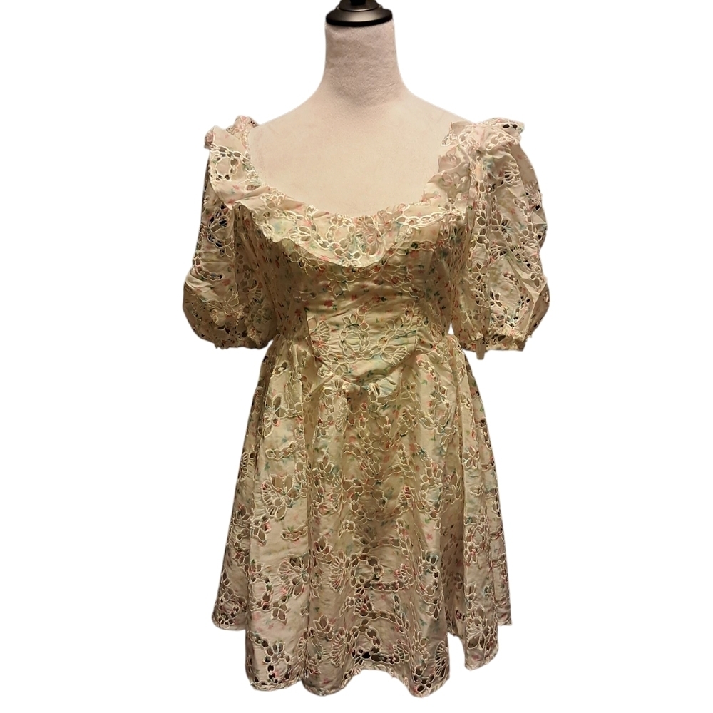 NWT For Love & Lemons Puff Sleeve Floral Eyelet Dress